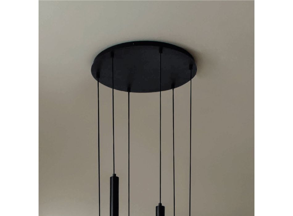 Lustre com armação de metal pintado de preto e cabos ajustáveis - Birch Viadurini