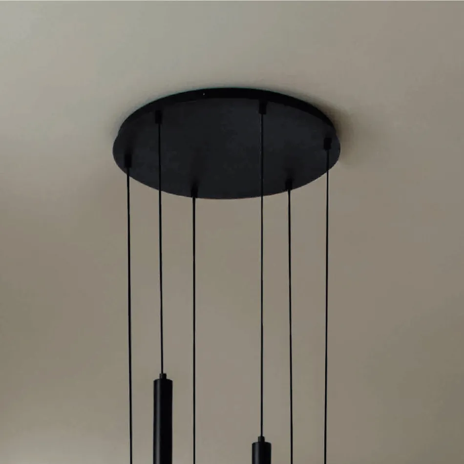 Lustre com armação de metal pintado de preto e cabos ajustáveis - Birch Viadurini