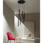 Lustre com armação de metal pintado de preto e cabos ajustáveis - Birch Viadurini
