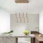 Lustre com armação de metal pintado de ouro e cabos ajustáveis - Birch Viadurini