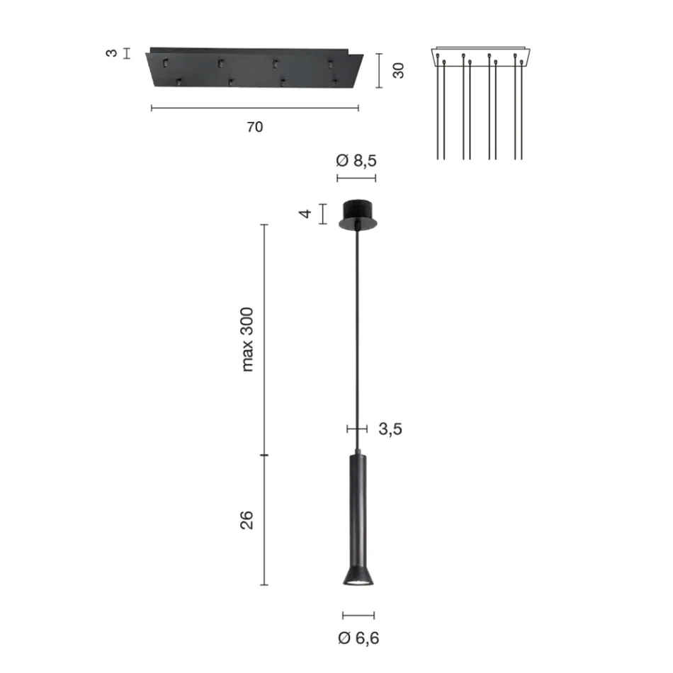 Lustre com armação de metal pintado de ouro e cabos ajustáveis - Birch Viadurini