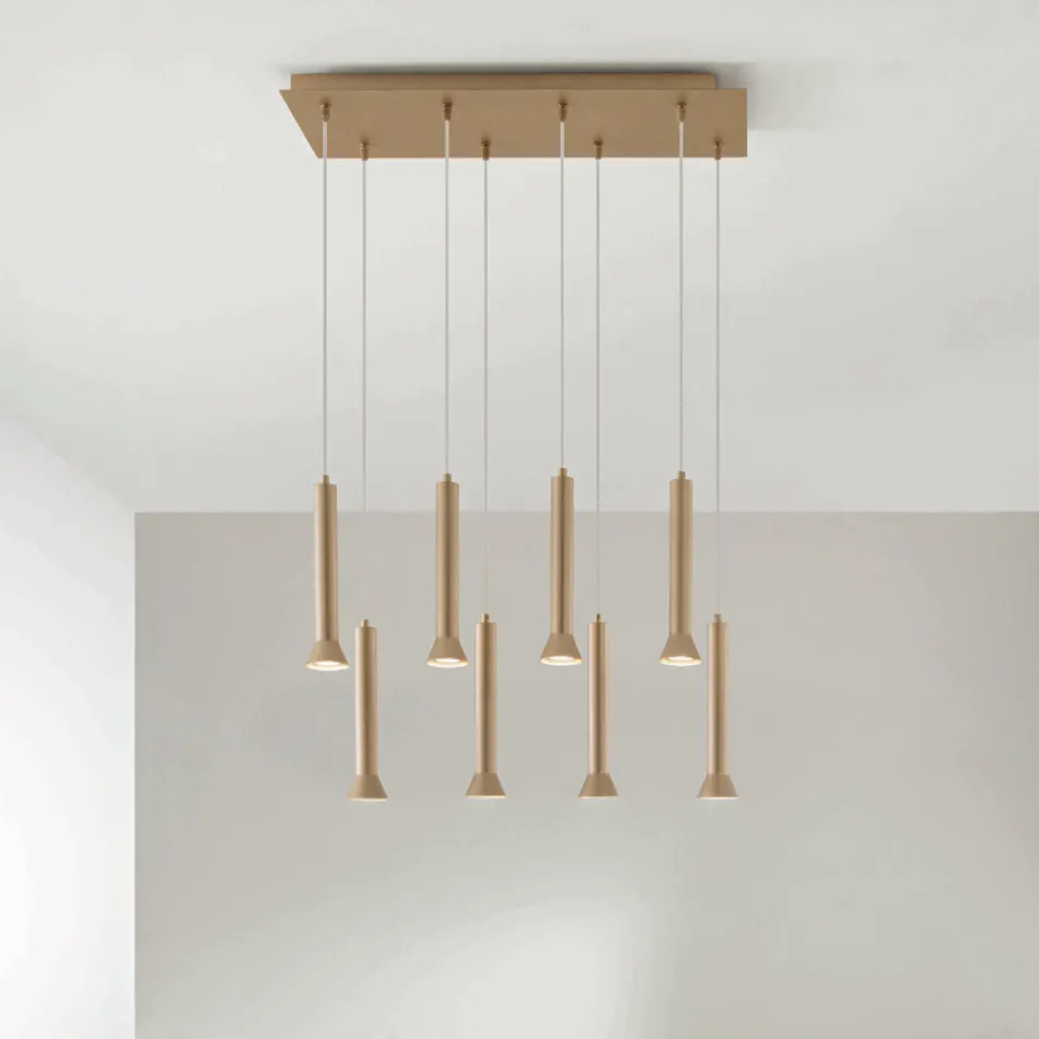 Lustre com armação de metal pintado de ouro e cabos ajustáveis - Birch Viadurini