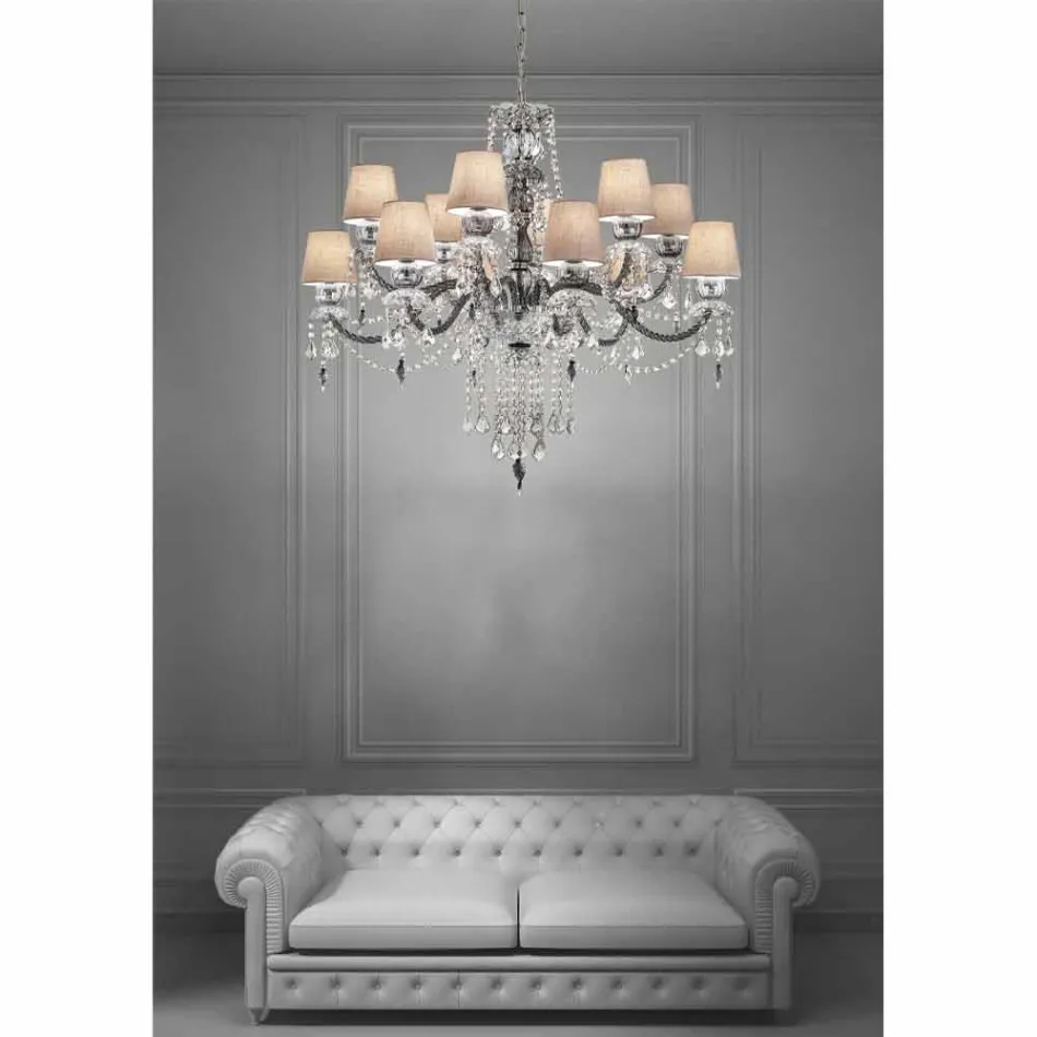 Lustre de 12 luzes em vidro veneziano artesanal, feito na Itália - Milagros Viadurini