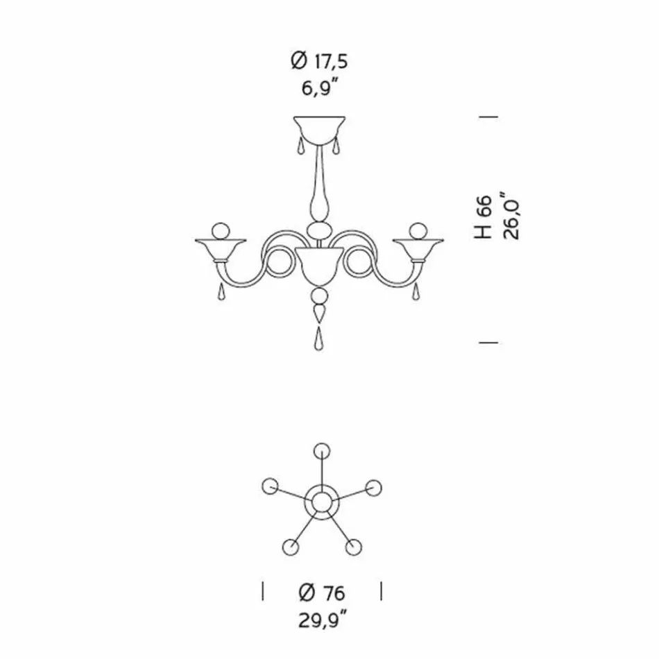 Lustre de vidro 5 luzes de Veneza, feito à mão na Itália - Margherita Viadurini