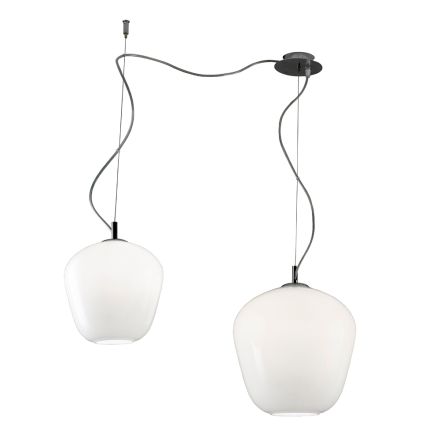 Lustre descentralizado com lâmpadas de vidro pequenas e grandes, fabricado na Itália - Elisia Viadurini