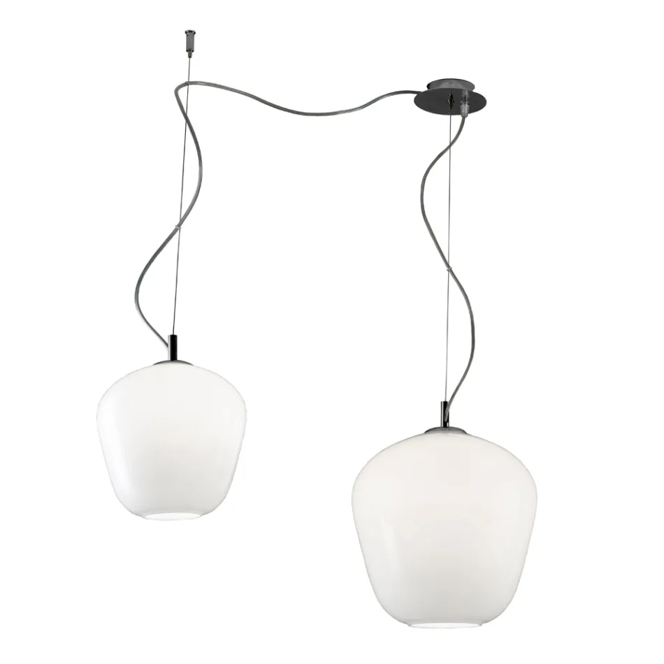 Lustre descentralizado com lâmpadas de vidro pequenas e grandes, fabricado na Itália - Elisia Viadurini