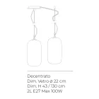 Lustre descentralizado de duas luzes em vidro artesanal, fabricado na Itália - Soffio Viadurini