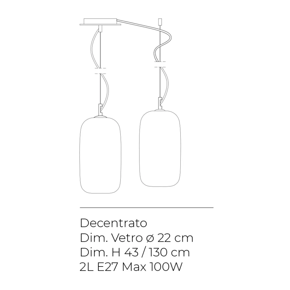 Lustre descentralizado de duas luzes em vidro artesanal, fabricado na Itália - Soffio Viadurini