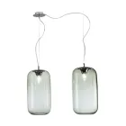 Lustre descentralizado de duas luzes em vidro artesanal, fabricado na Itália - Soffio Viadurini