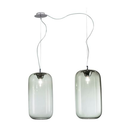 Lustre descentralizado de duas luzes em vidro artesanal, fabricado na Itália - Soffio Viadurini