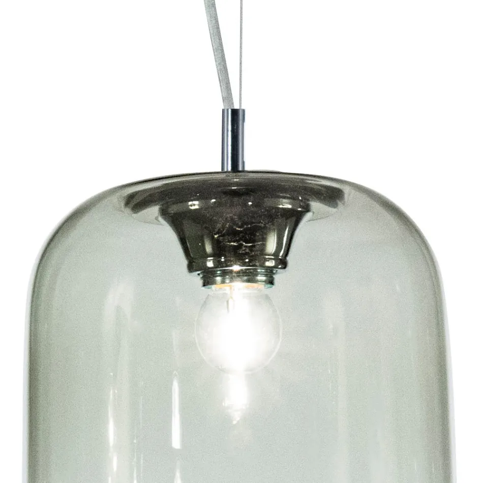 Lustre descentralizado de duas luzes em vidro artesanal, fabricado na Itália - Soffio Viadurini