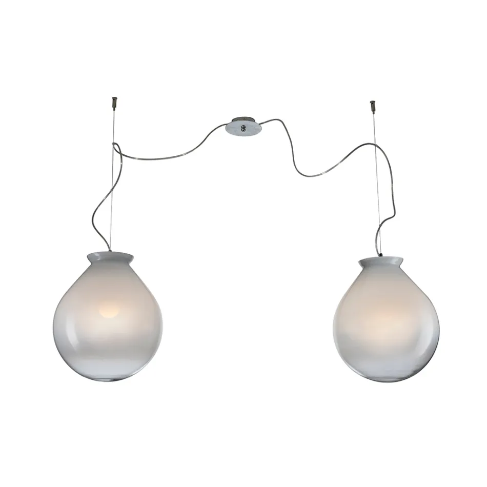 Lustre descentrado em vidro moldado à mão, fabricado na Itália - Iride Viadurini