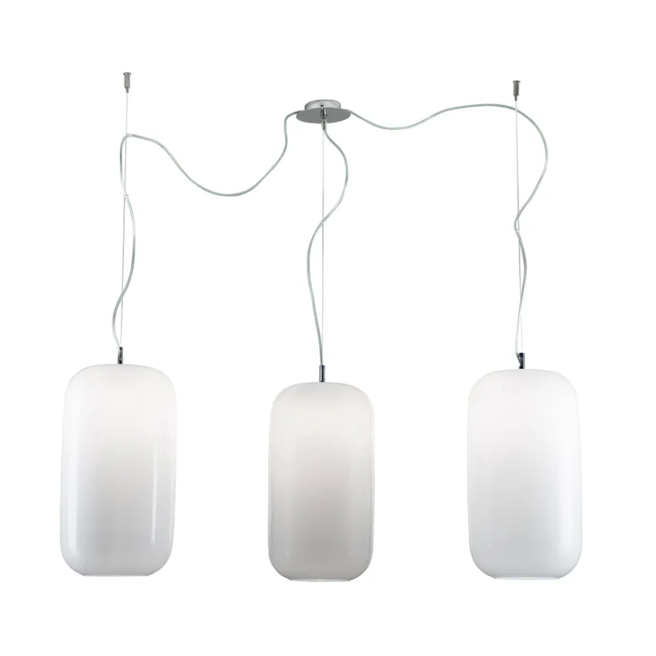 Lustre veneziano descentralizado com três lâmpadas, fabricado na Itália - Soffio Viadurini