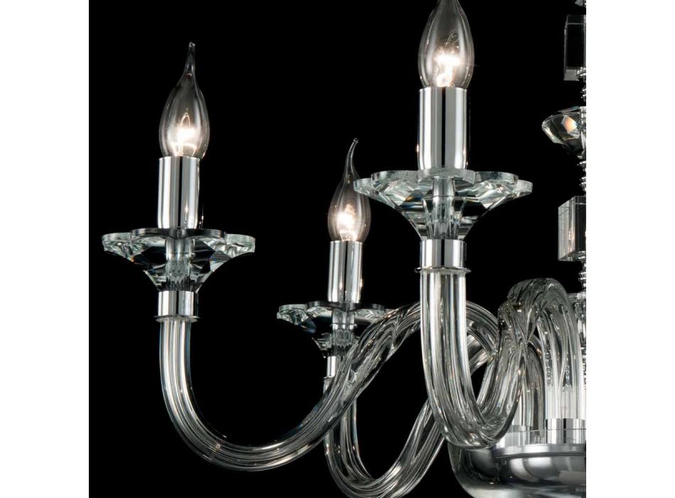 Lustre de vidro design com 6 luzes em vidro e cristal Ivy, made in Italy