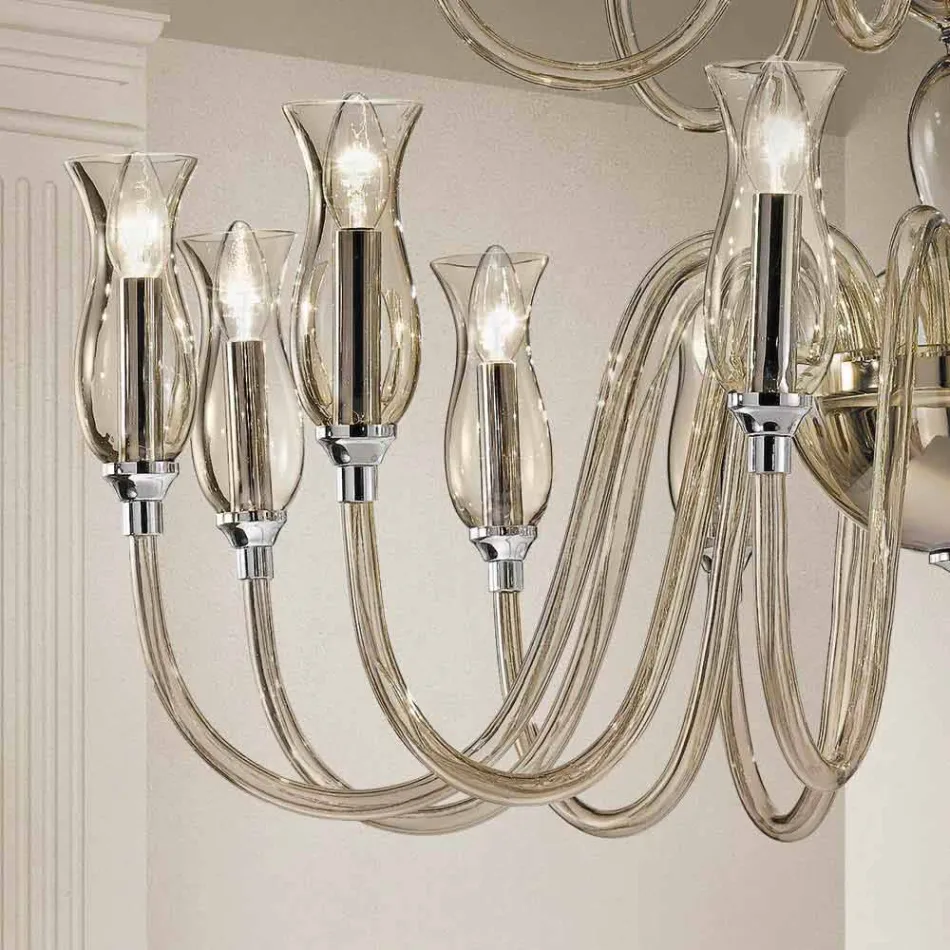 Lustre feito à mão com 18 luzes em vidro de Veneza feito na Itália - Vittoria Viadurini