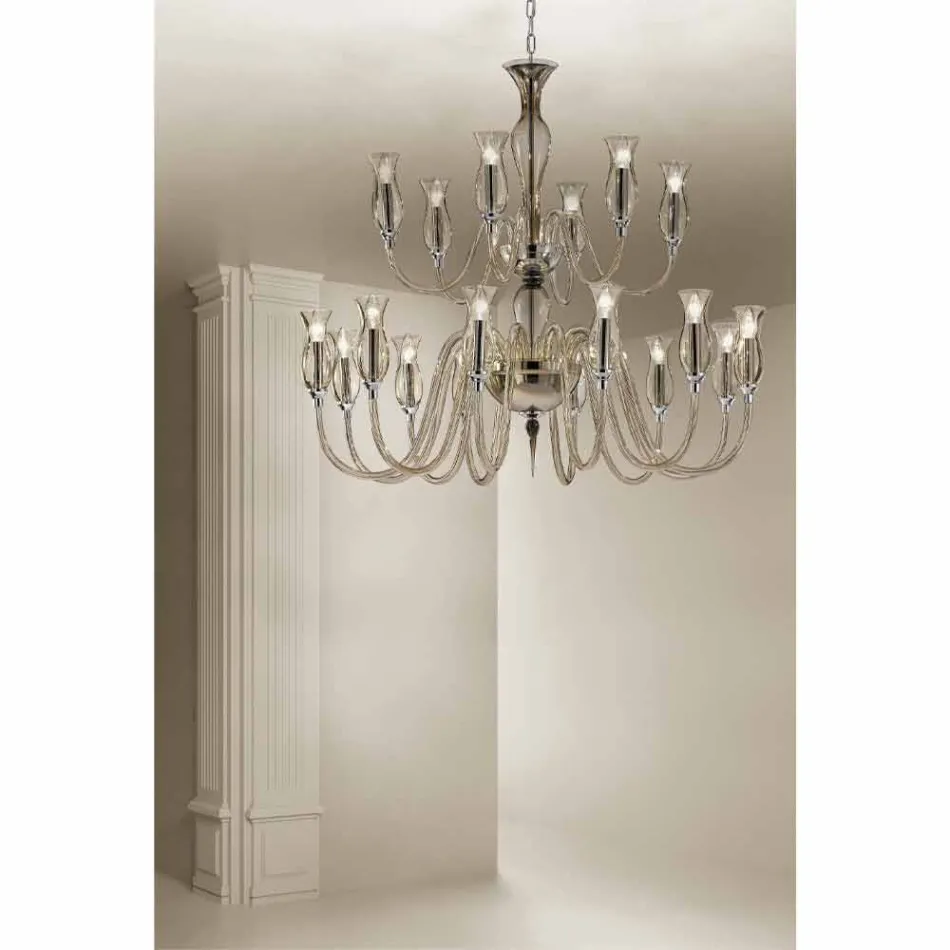 Lustre feito à mão com 18 luzes em vidro de Veneza feito na Itália - Vittoria Viadurini