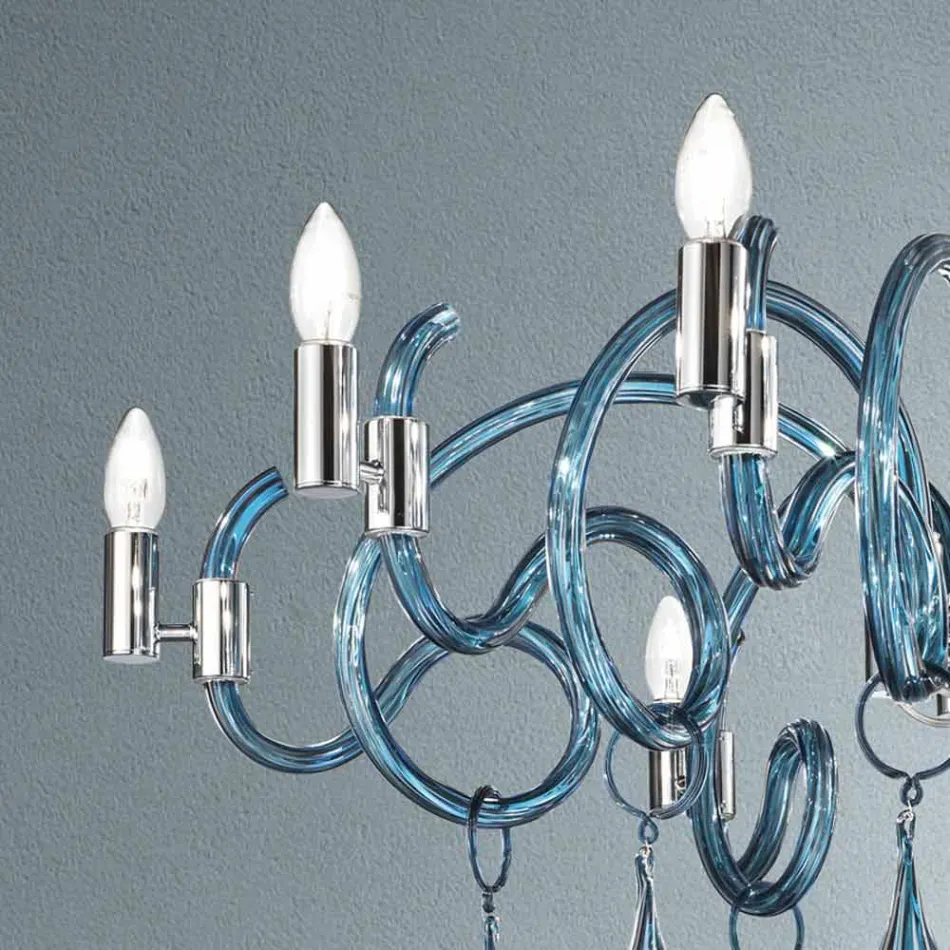 Lustre de 9 luzes feito à mão em vidro veneziano feito na Itália - Bernadette Viadurini