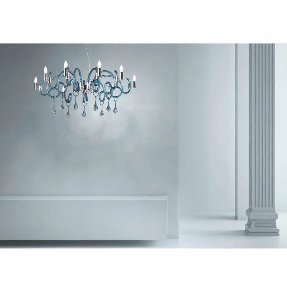 Lustre de 9 luzes feito à mão em vidro veneziano feito na Itália - Bernadette Viadurini