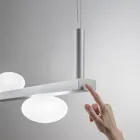 Lustre de alumínio com luz de vidro soprado branco - Alma Viadurini