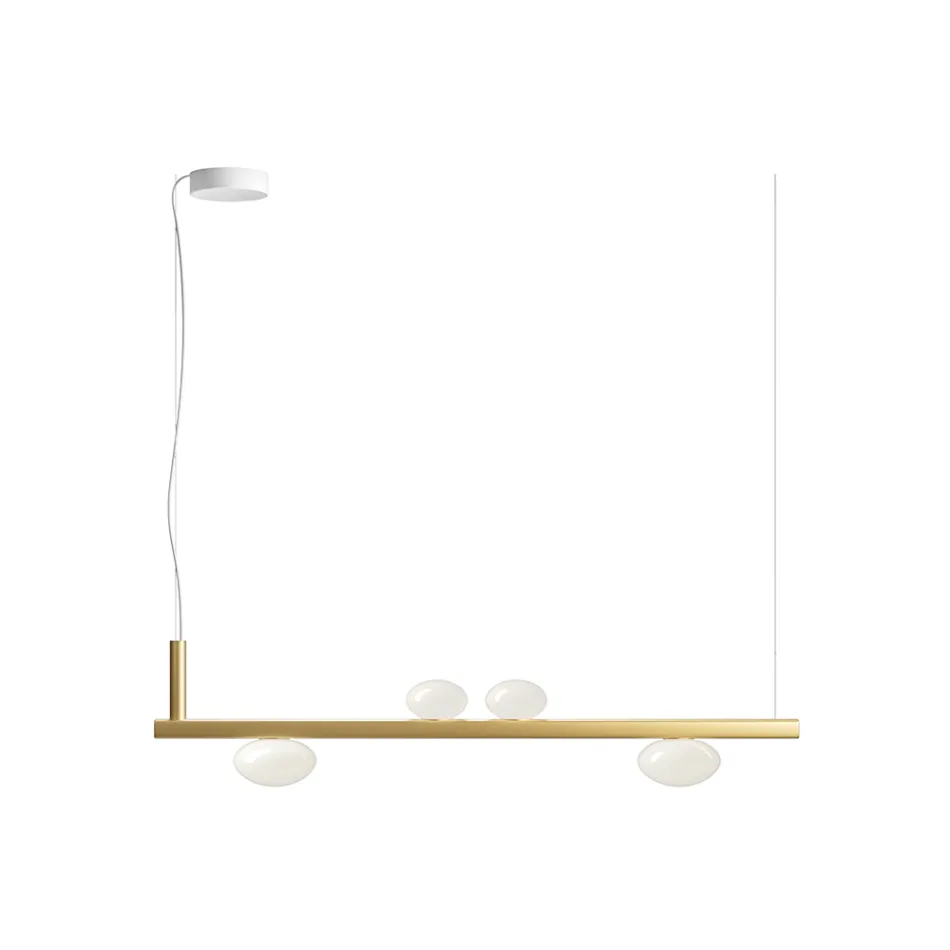 Lustre de alumínio com luz de vidro soprado branco - Alma Viadurini