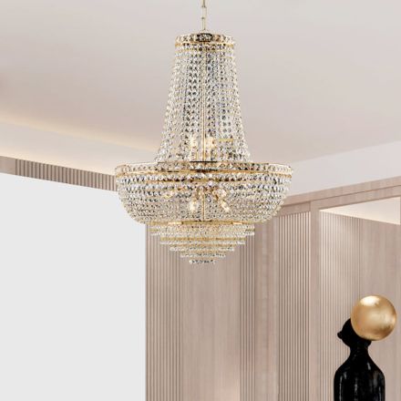 Lustre de ferro e ouro com strass, fabricado na Itália, para decoração de interiores - Baviera Viadurini