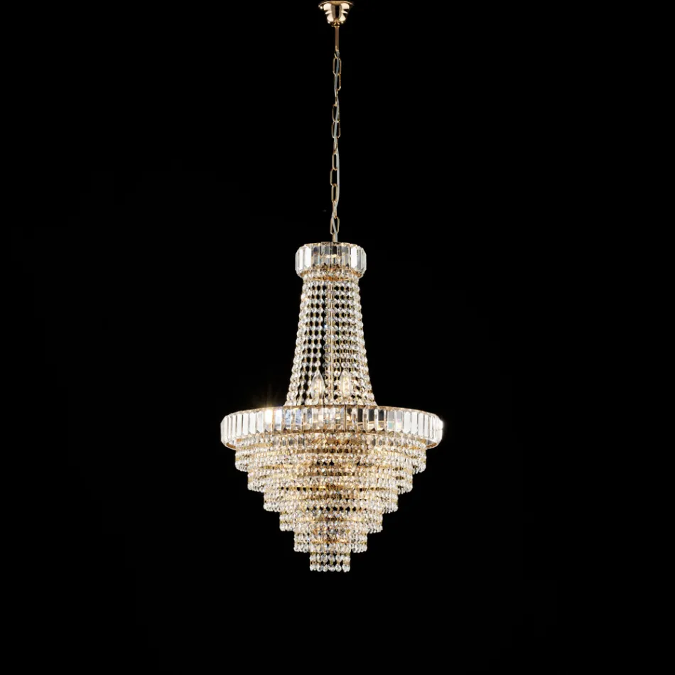 Lustre de ferro e ouro com strass, fabricado na Itália, para decoração de interiores - Kiev Viadurini