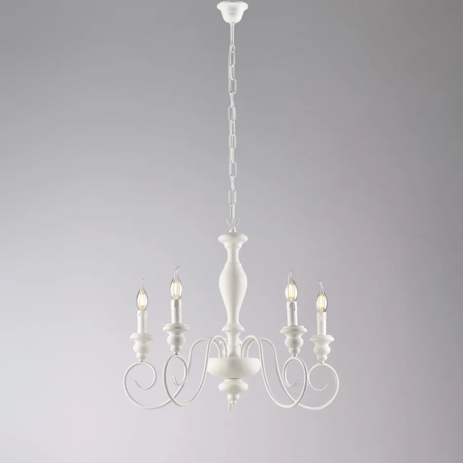 Lustre de madeira e ferro laqueado, fabricado na Itália, para decoração de interiores - Toscana Viadurini