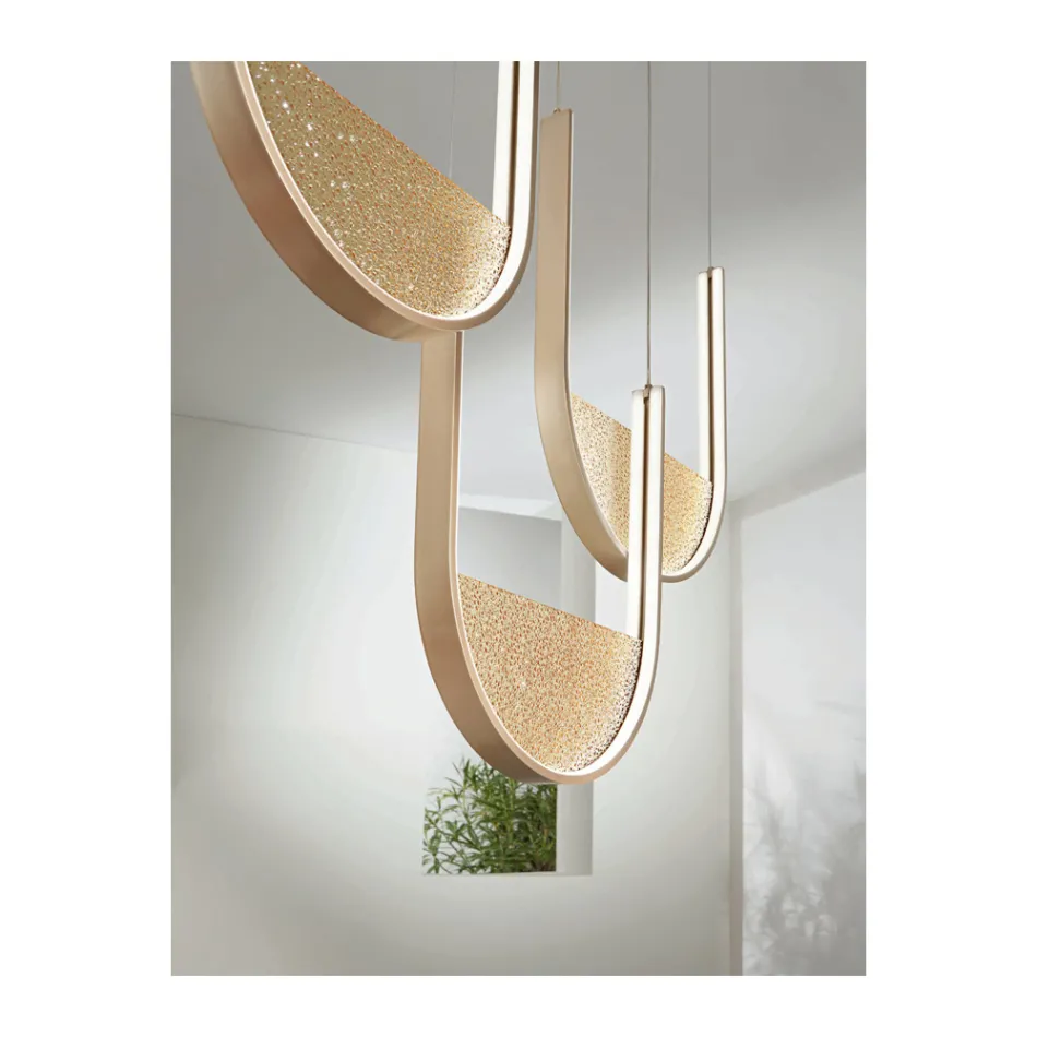 Lustre de Metal com Encaixe Removível em Vidro Granulado - Catalpa Viadurini