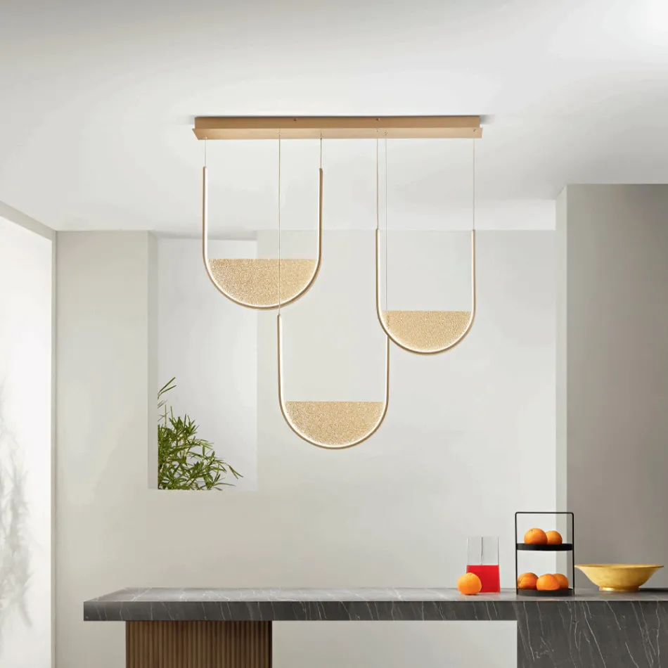 Lustre de Metal com Encaixe Removível em Vidro Granulado - Catalpa Viadurini