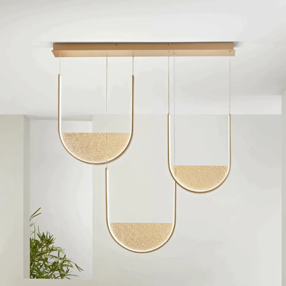 Lustre de Metal com Encaixe Removível em Vidro Granulado - Catalpa Viadurini