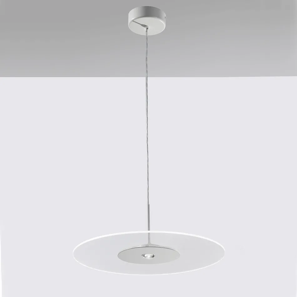 Lustre de metal com difusor de plexiglass micropontilhado - Nora Viadurini