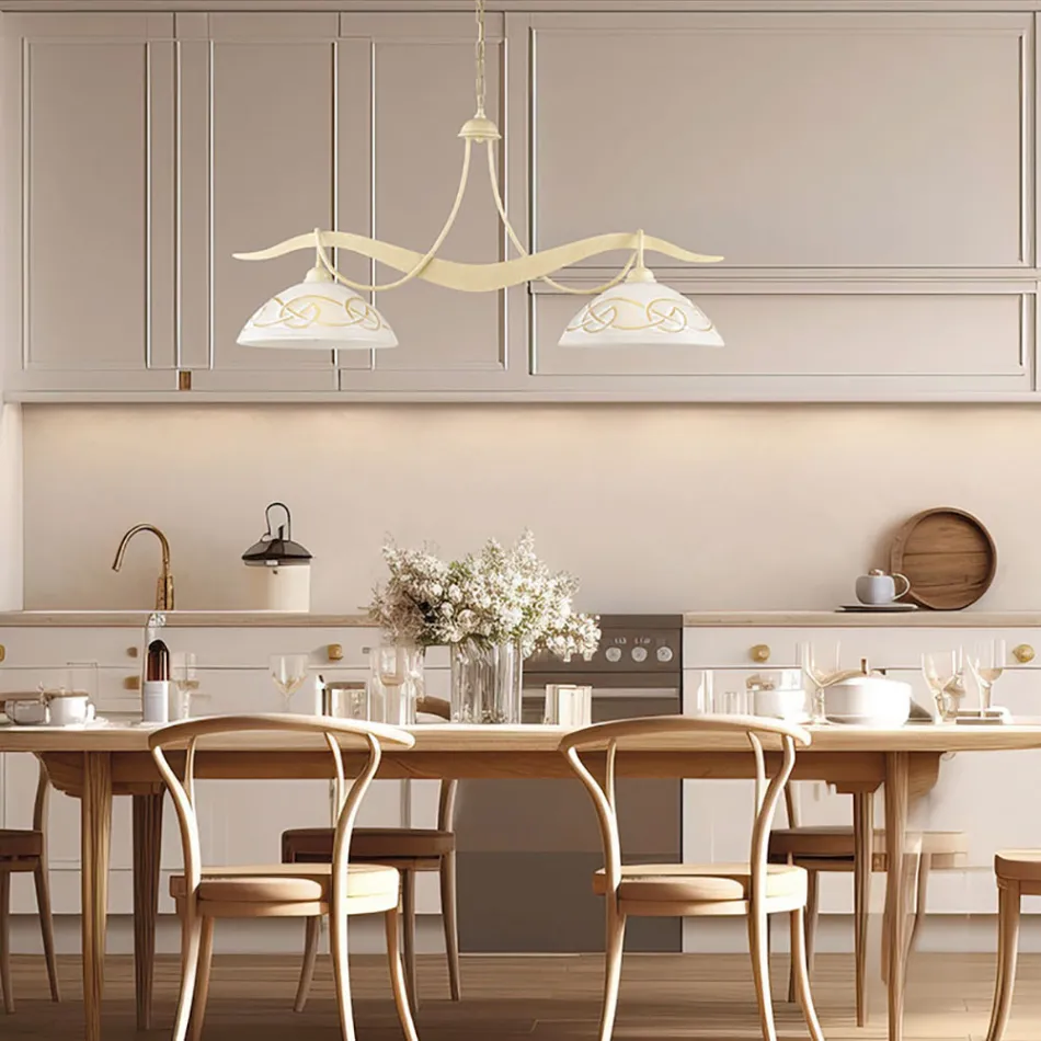 Lustre de vidro e metal com 2 lâmpadas para iluminação interna - Musca Viadurini