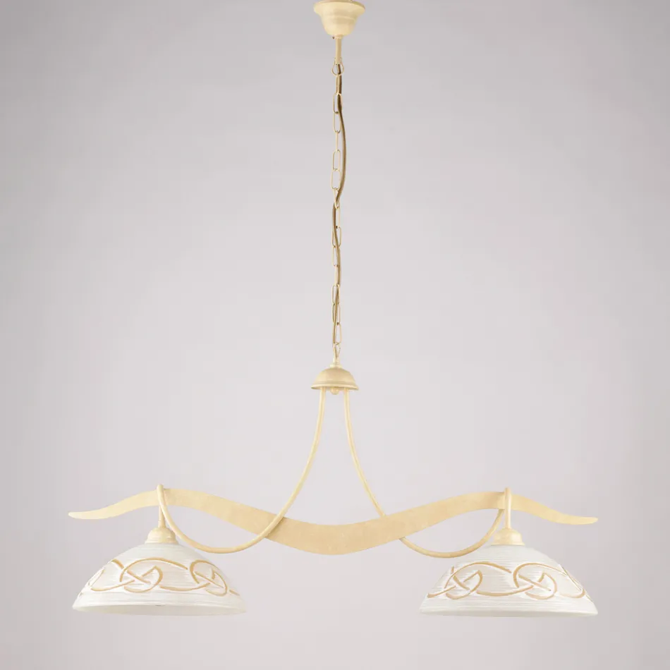 Lustre de vidro e metal com 2 lâmpadas para iluminação interna - Musca Viadurini