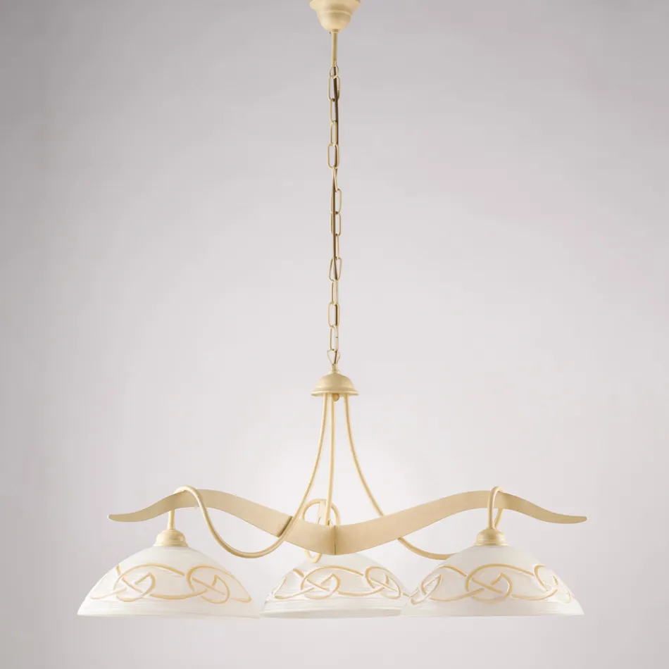 Lustre de vidro e metal com 3 lâmpadas para iluminação interna - Musca Viadurini