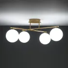 Lustre em Metal Dourado Metálico e 4 Esferas de Vidro Branco - Veneza Viadurini