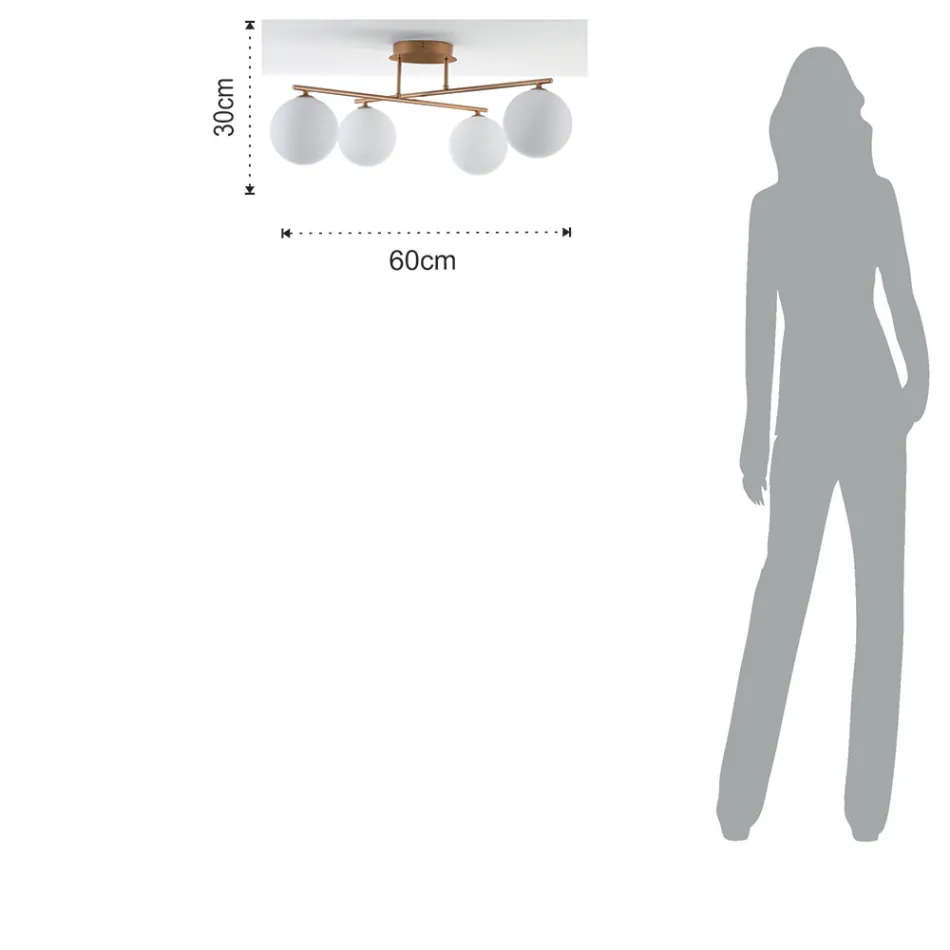 Lustre em Metal Dourado Metálico e 4 Esferas de Vidro Branco - Veneza Viadurini