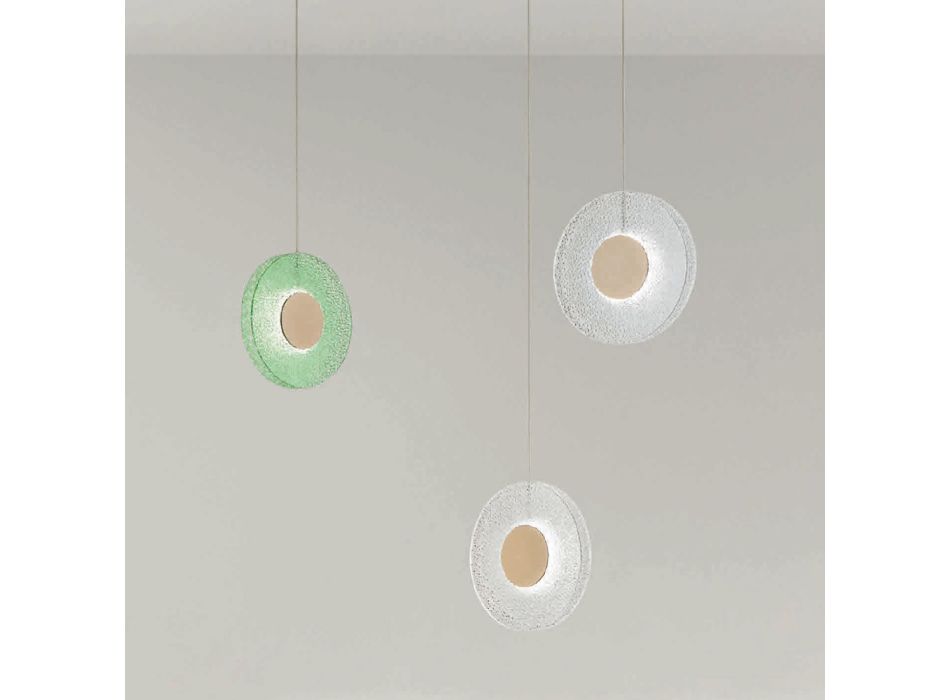 Lustre em metal pintado e vidro granulado colorido com luz LED - Albizia Viadurini