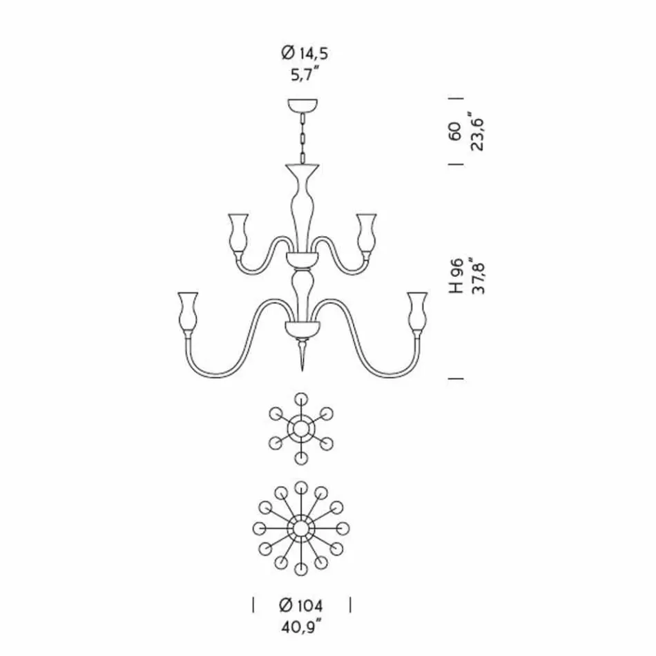 Lustre de vidro de Veneza feito à mão com 18 luzes, feito na Itália - Vittoria Viadurini