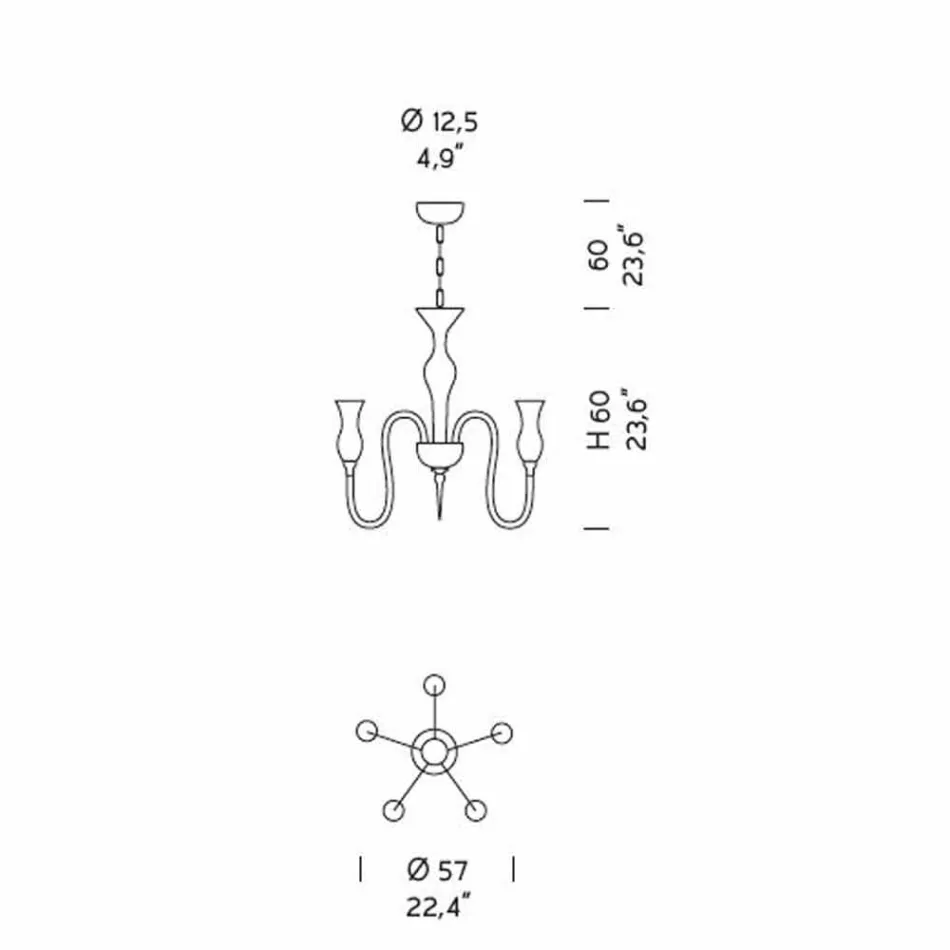 Lustre de vidro veneziano 5 luzes feito à mão na Itália - Vittoria Viadurini