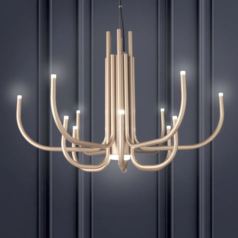 Lustre LED de 13 luzes em metal pintado de branco, preto ou dourado - Escorpião Viadurini