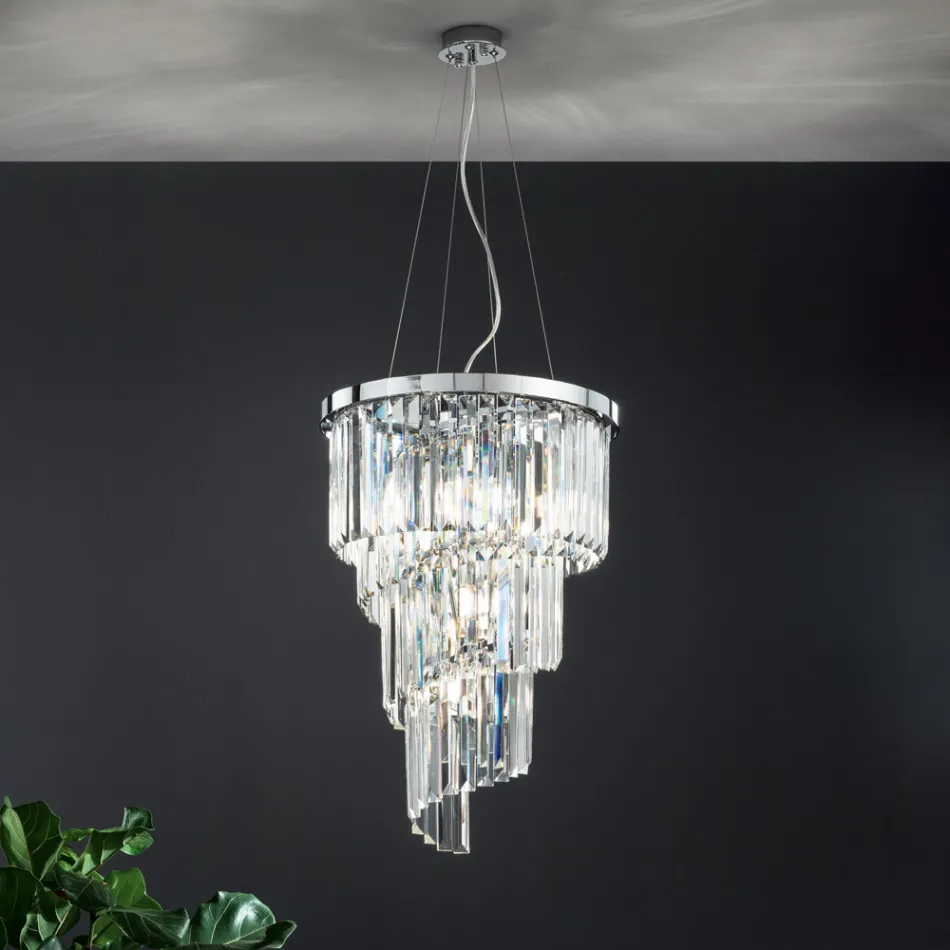 Lustre de luxo clássico em metal cromado e cristal lapidado - Lambert Viadurini