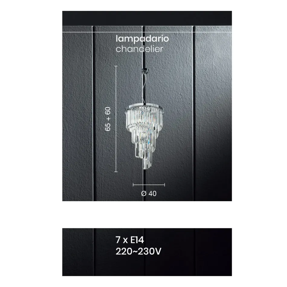 Lustre de luxo clássico em metal cromado e cristal lapidado - Lambert Viadurini