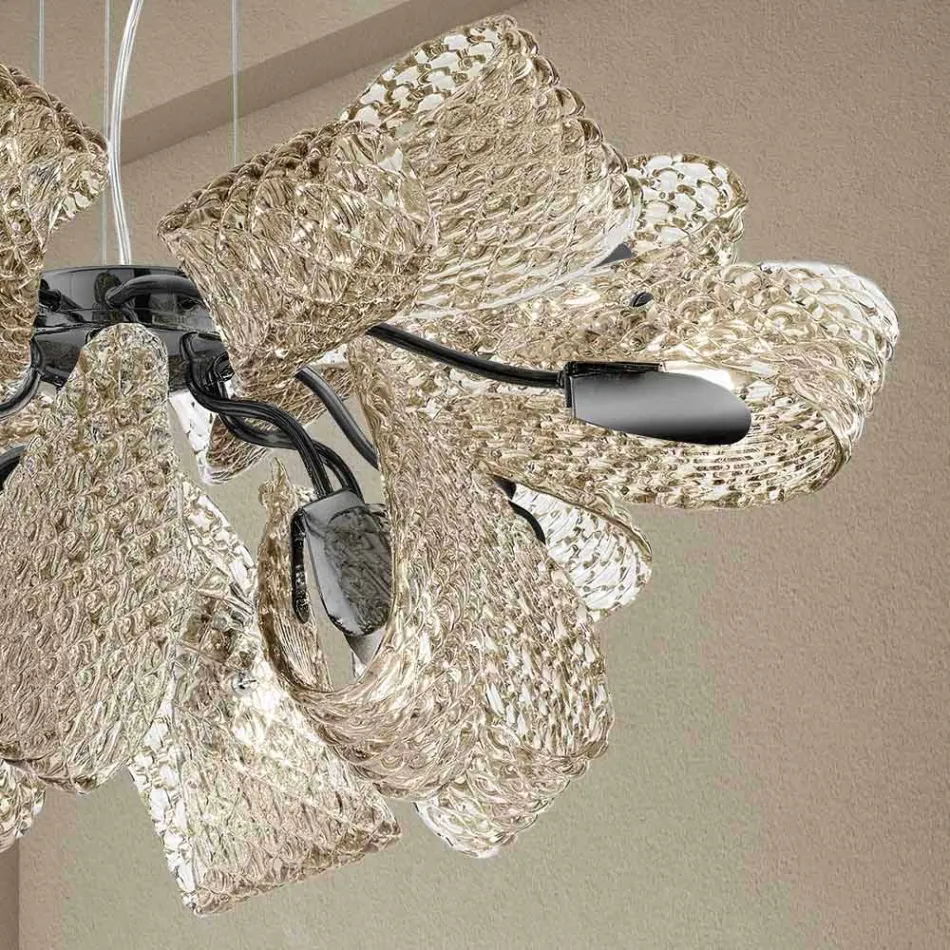 Lustre Moderno com 12 Luzes em Vidro Veneza, Fabricado na Itália - Diamonique Viadurini