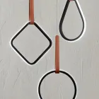 Lustre moderno com formas geométricas em metal e couro sintético - Cypress Viadurini