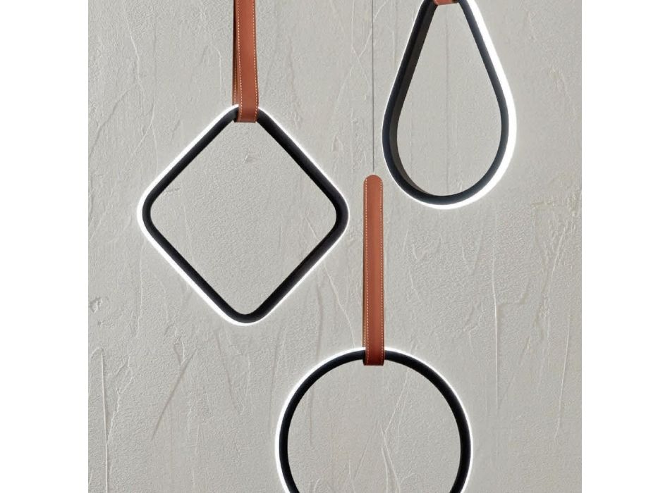 Lustre moderno com formas geométricas em metal e couro sintético - Cypress Viadurini