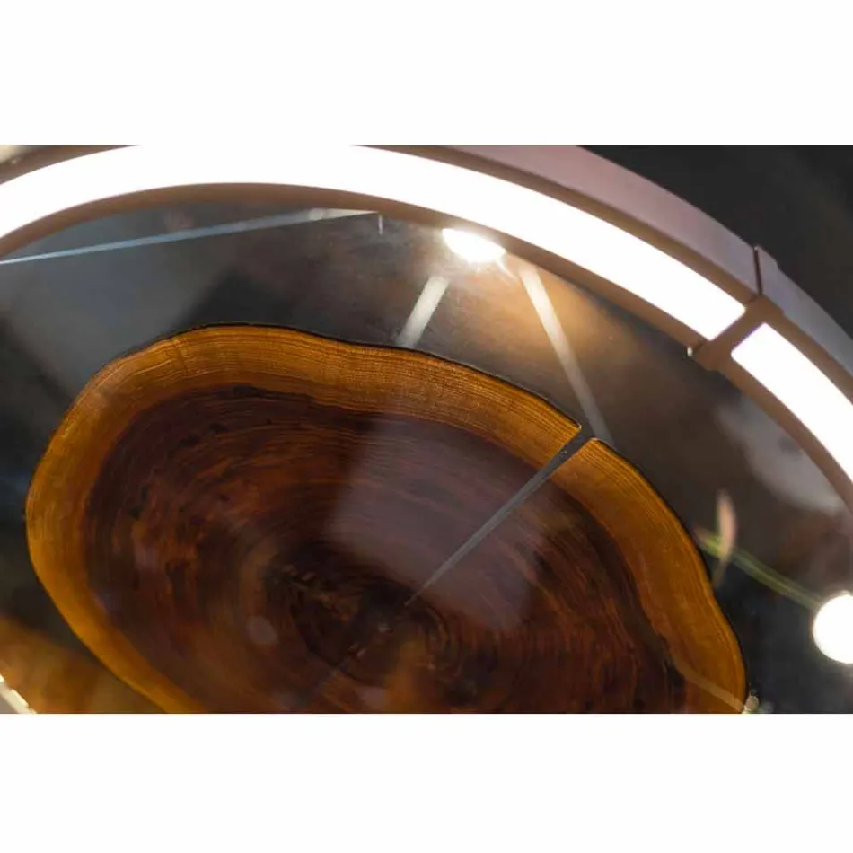 Lustre Moderno de Aço e Vidro com Inserção de Madeira Made in Italy - Seul Viadurini