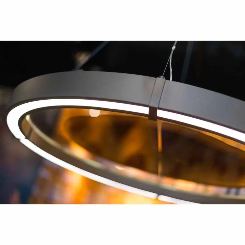 Lustre Moderno de Aço e Vidro com Inserção de Madeira Made in Italy - Seul Viadurini