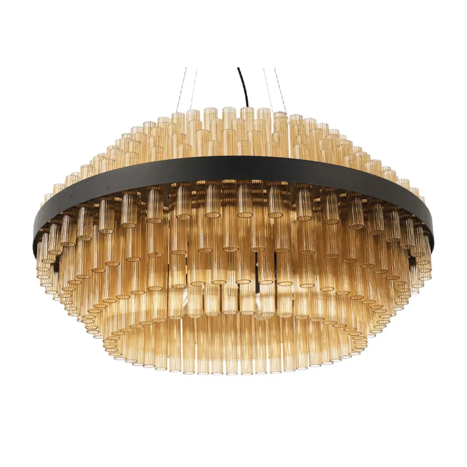 Moderno lustre de metal e vidro soprado artesanato italiano - Maesta Viadurini