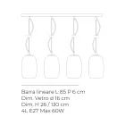 Lustre de quatro luzes em barra linear de vidro soprado, fabricado na Itália - Soffio Viadurini