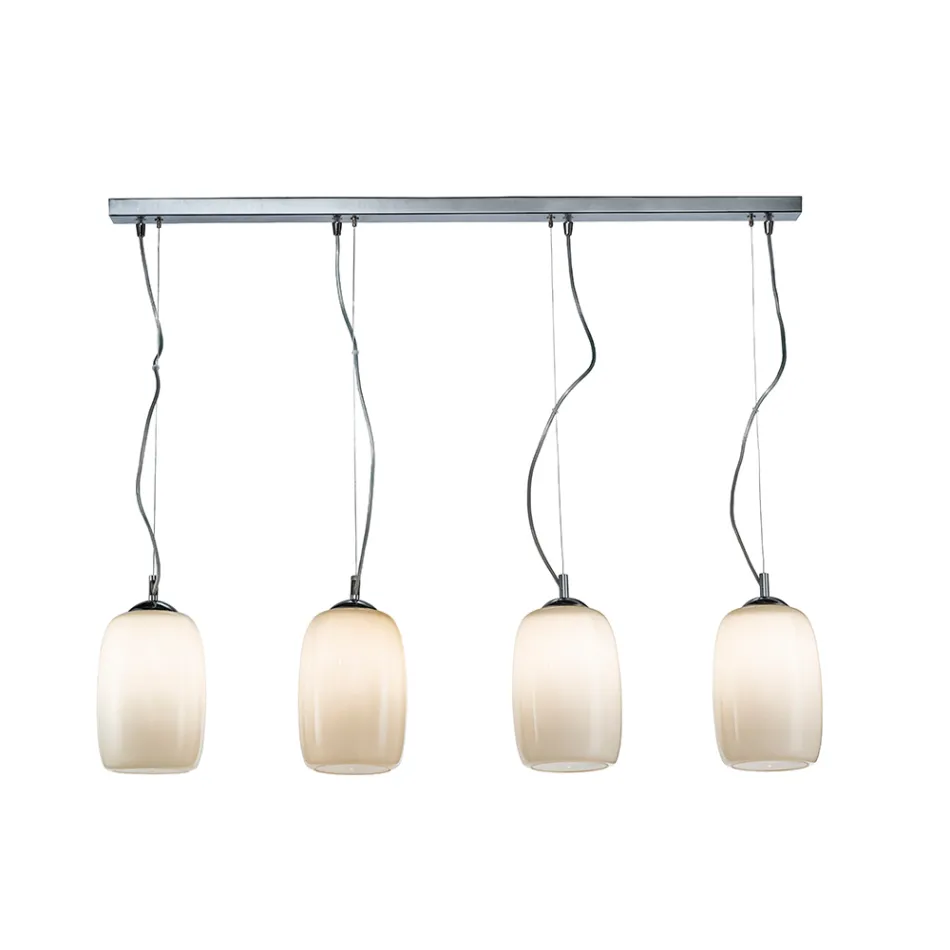 Lustre de quatro luzes em barra linear de vidro soprado, fabricado na Itália - Soffio Viadurini